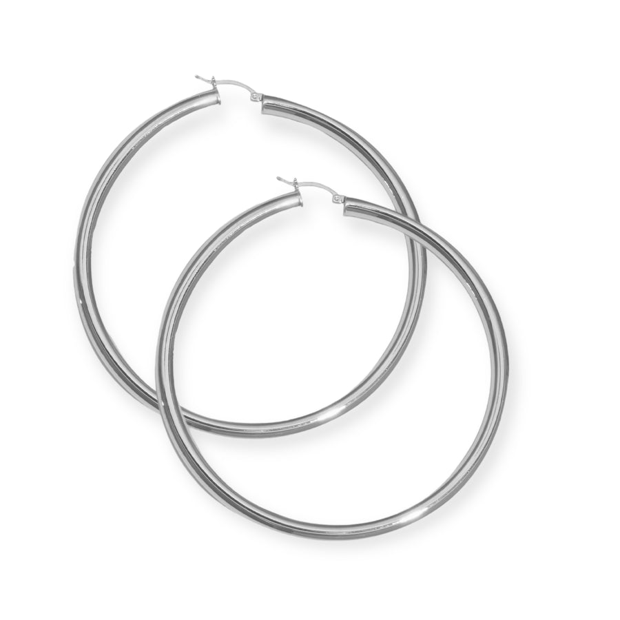 3" Classiqué Hoops, Rhodium Plated Sterling Silver