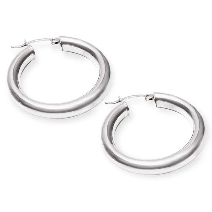 Sterling Forever Thick Hollow Hoop Earrings