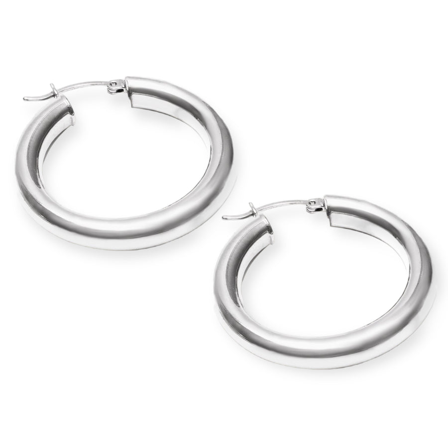1" Classiqué Hoops, Rhodium Plated Sterling Silver