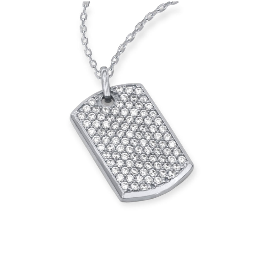 Frenchie Dog Tag Necklace, Rhodium Plated Sterling Silver