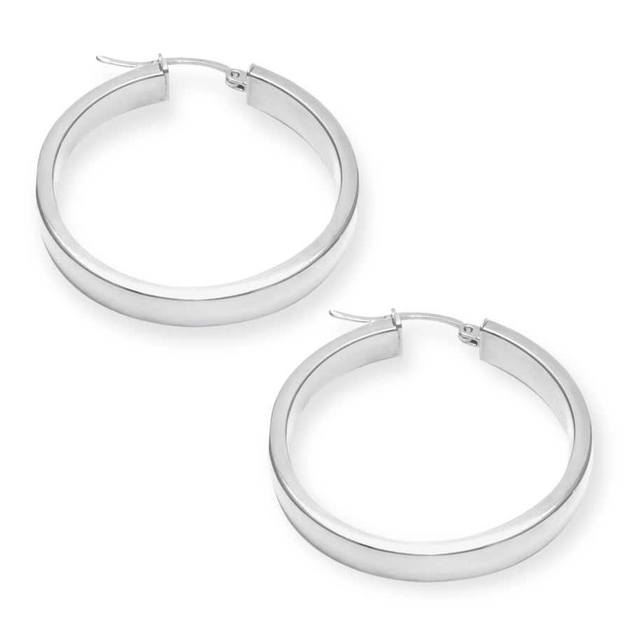 1 1/5" Classiqué Hoops, Rhodium Plated Sterling Silver