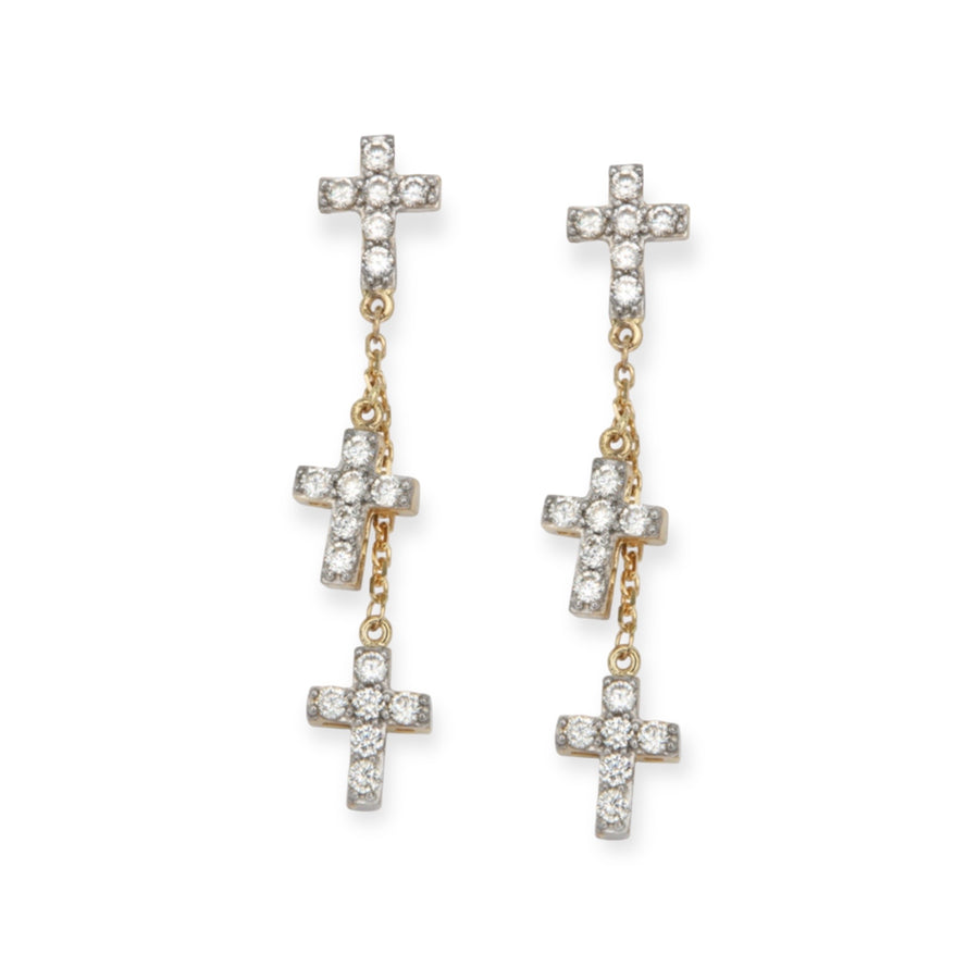 Cross 14K Gold Drop Earrings