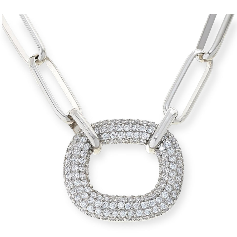 Katharine McPhee Oval Pavé Drop Necklace - Sterling Silver