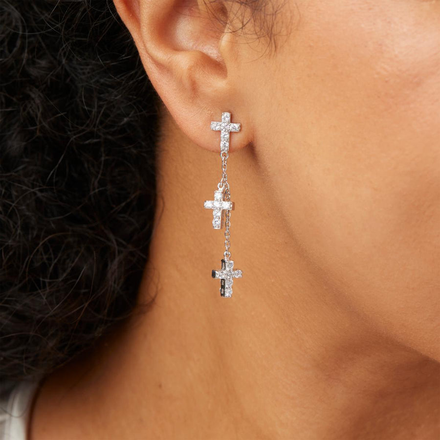 Katharine McPhee Layered Cross Earrings - Sterling Silver